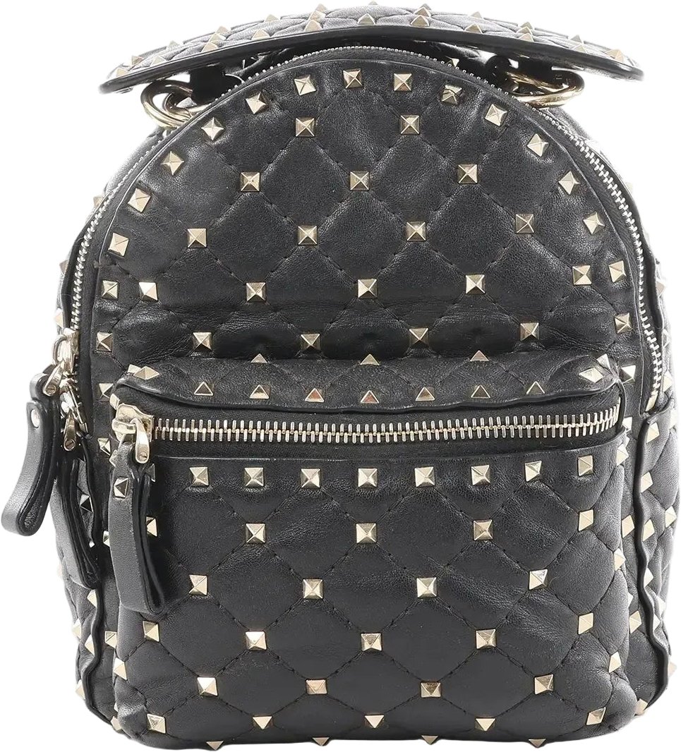 Valentino Garavani Rockstuds Spike Leather 2Way Backpack in Black Zwart