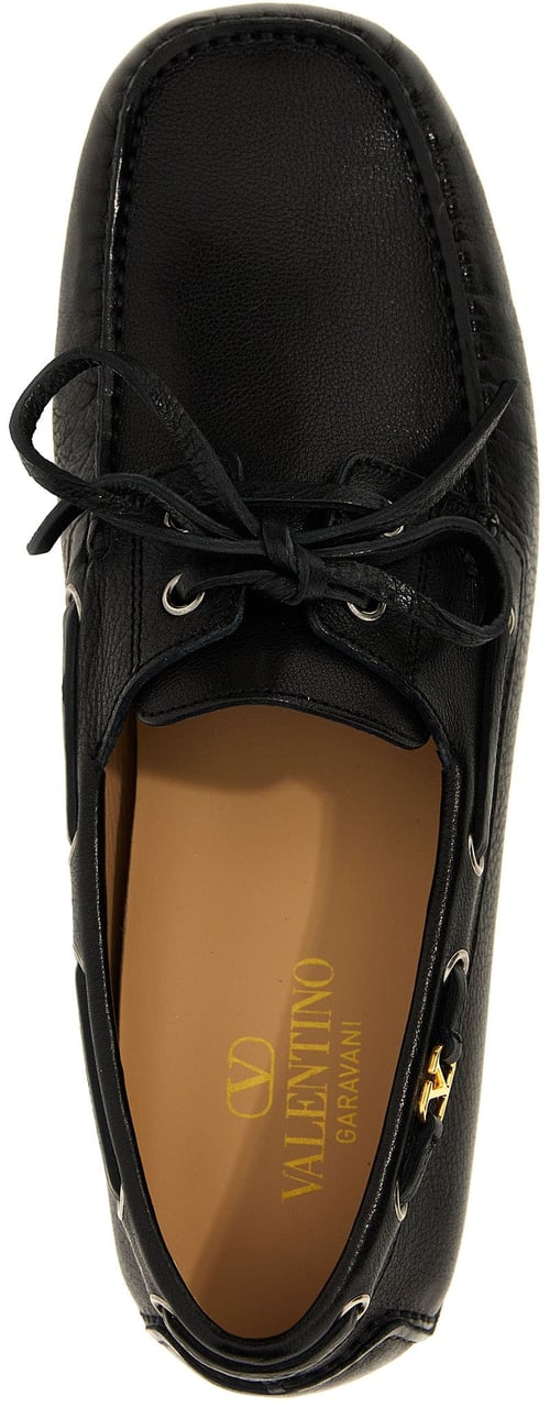 Valentino Garavani Black Buffalo Leather Slip-On Loafers Zwart
