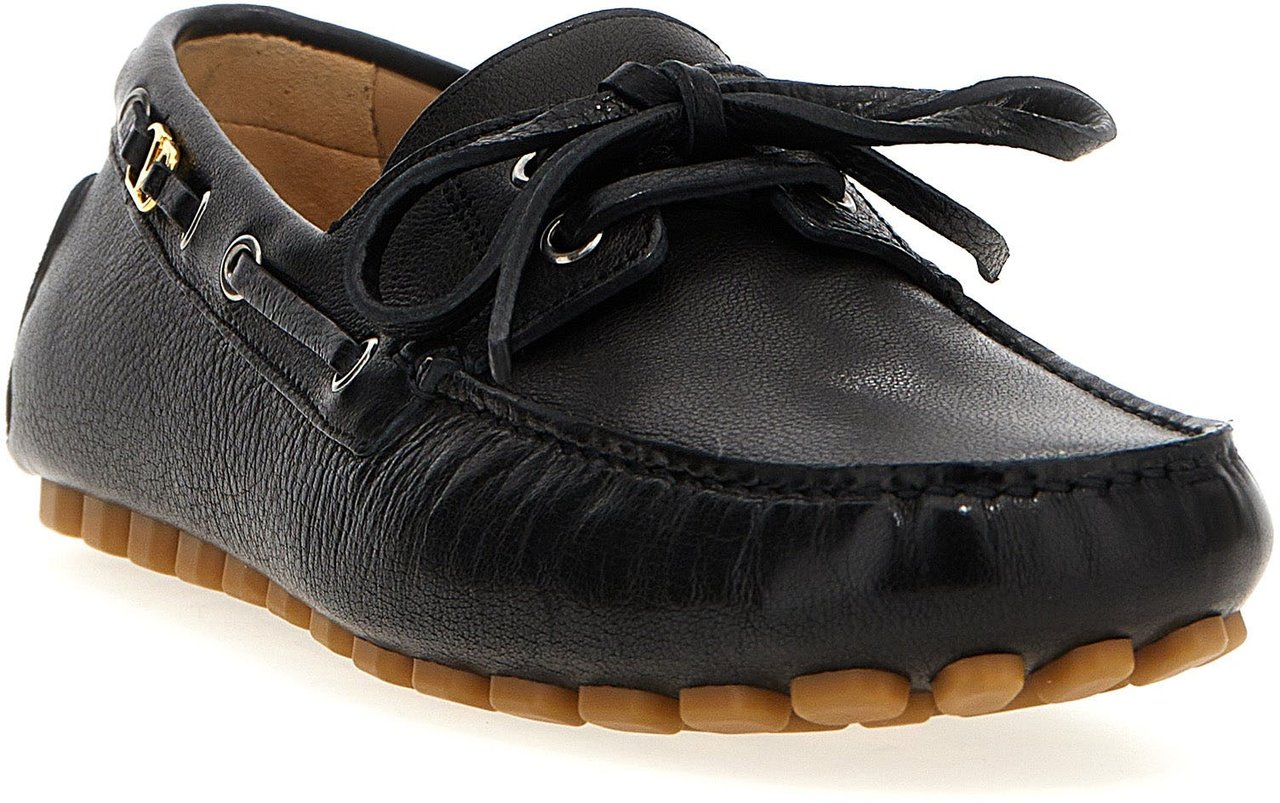 Valentino Garavani Black Buffalo Leather Slip-On Loafers Zwart