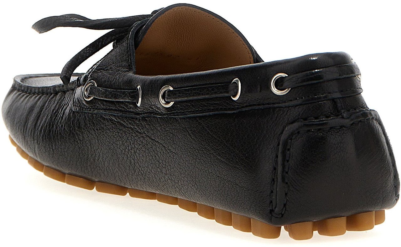 Valentino Garavani Black Buffalo Leather Slip-On Loafers Zwart