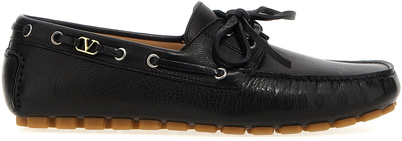 Valentino Garavani Black Buffalo Leather Slip-On Loafers Zwart