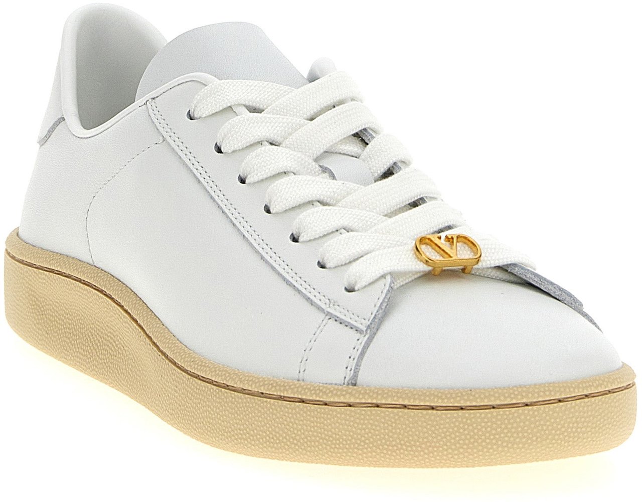 Valentino Garavani White Calfskin Low Top Sneakers Wit