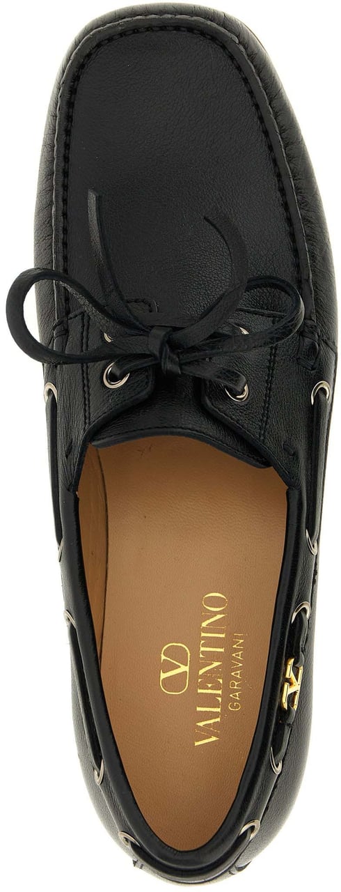 Valentino Garavani Black Buffalo Leather Slip-On Loafers Zwart