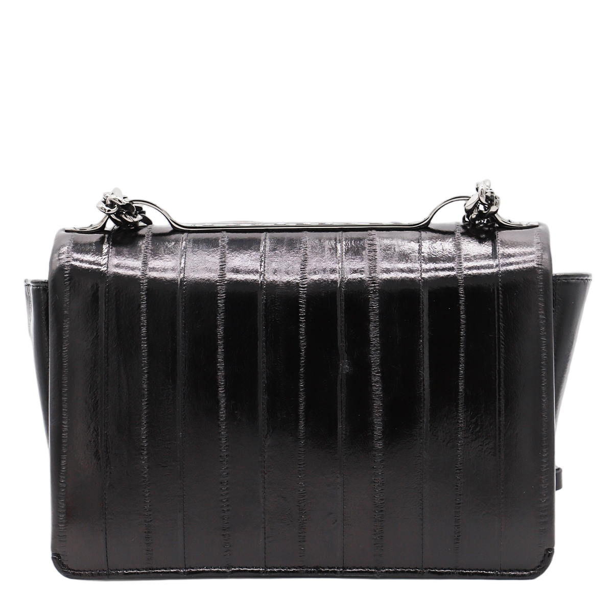 Valentino Garavani Rectangular Black Bag With Glossy Quilted Texture And Silver Emblem Zwart