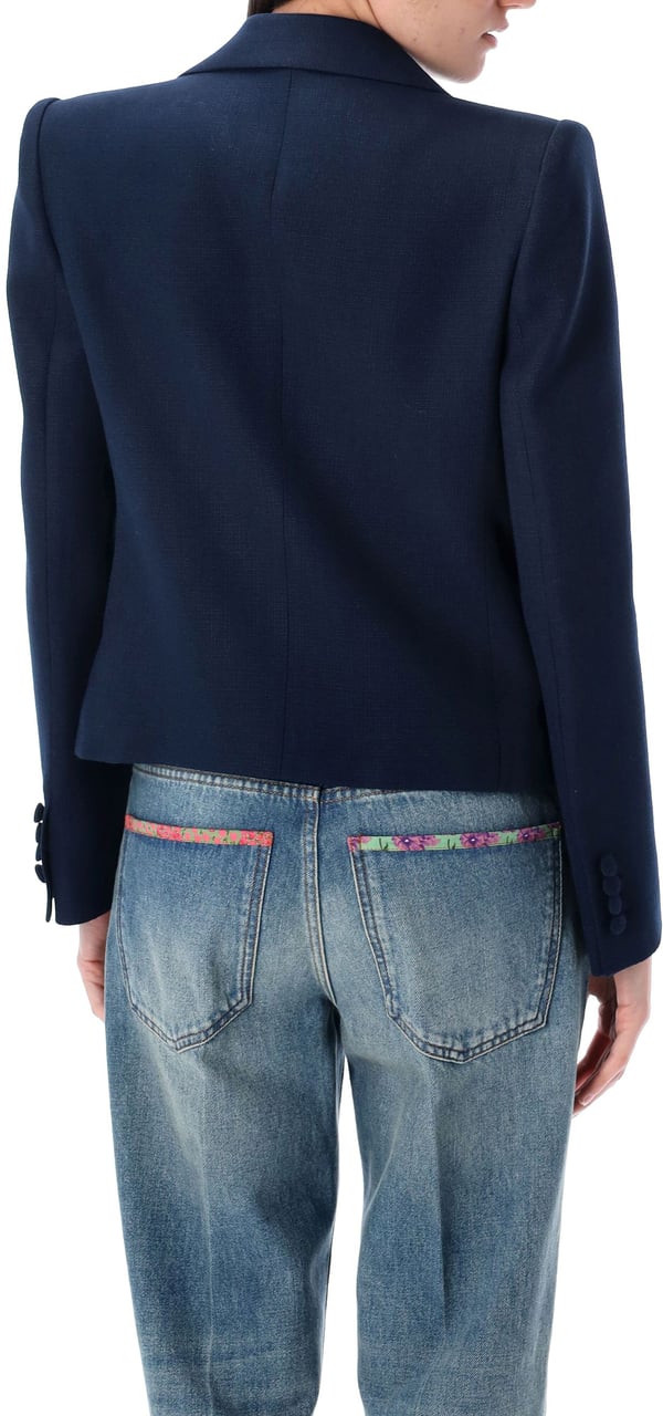 Valentino Garavani Cropped Jacket Bow Provence Blue Blauw