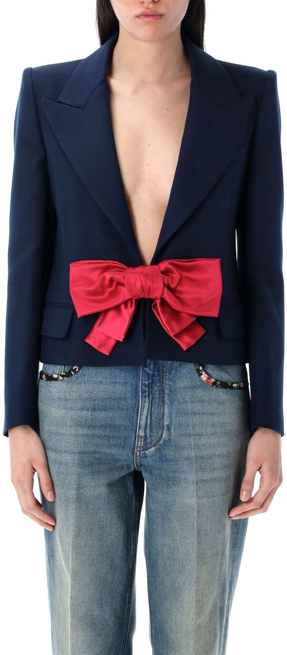 Valentino Garavani Cropped Jacket Bow Provence Blue Blauw