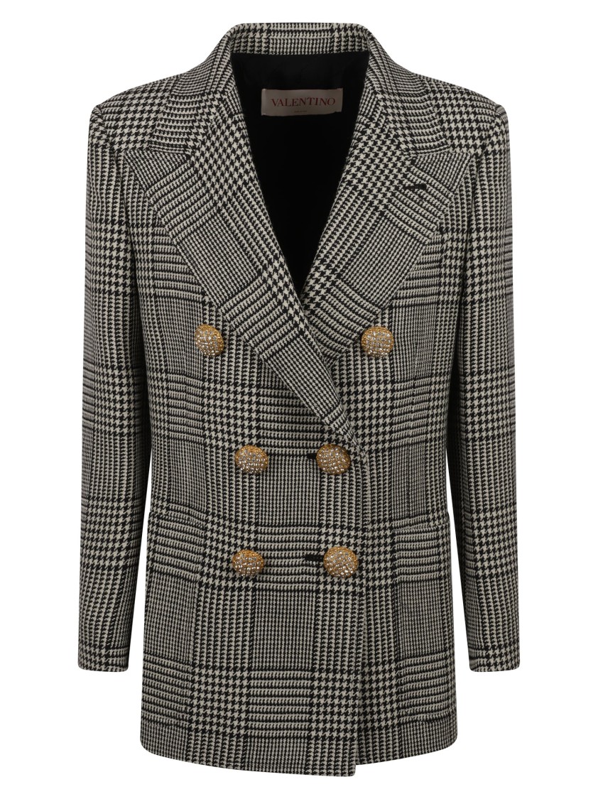 Valentino Garavani Double-Breasted Check Pattern Jacket Zwart