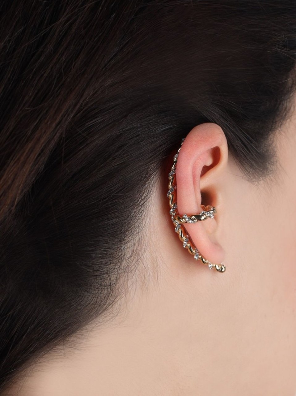 Valentino Garavani Twisted Gold-Tone Cuff Earring With Silver-Toned Crystals Goud