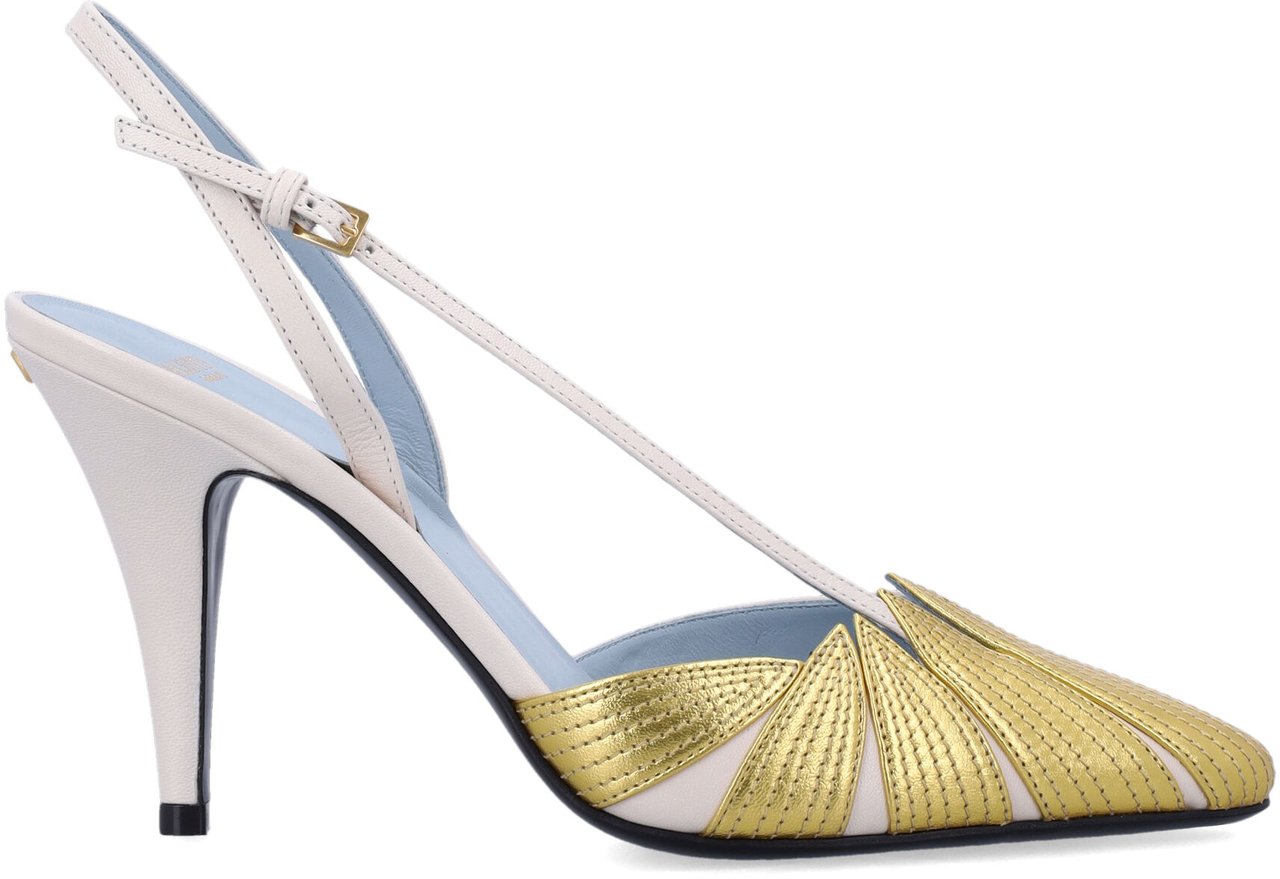 Valentino Garavani Sling Back Folifoliage Ivory Gold Divers