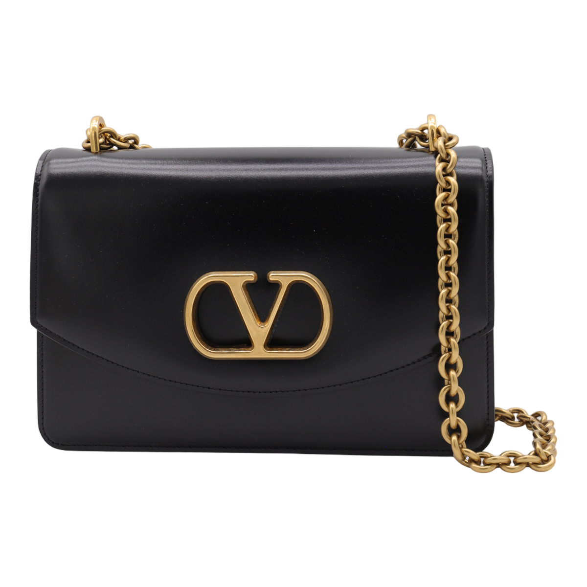 Valentino Garavani Rectangular Black Bag With Gold-Tone Chain Strap And Logo Emblem Zwart