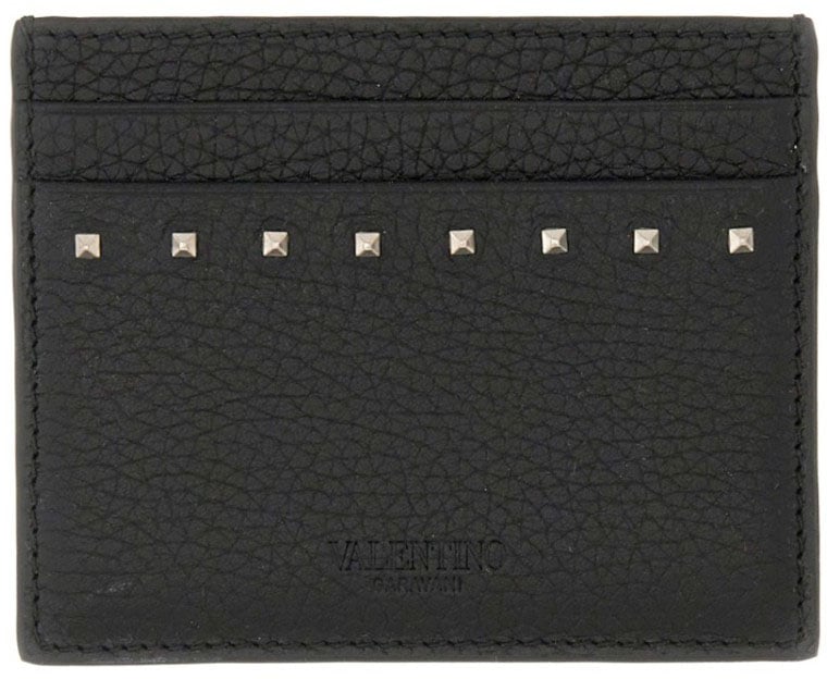 Valentino Garavani Garnet Calfskin "Rockstud" Card Holder Zwart