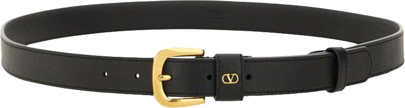 Valentino Garavani Glossy Calfskin "Vlogo Signature" Belt Zwart
