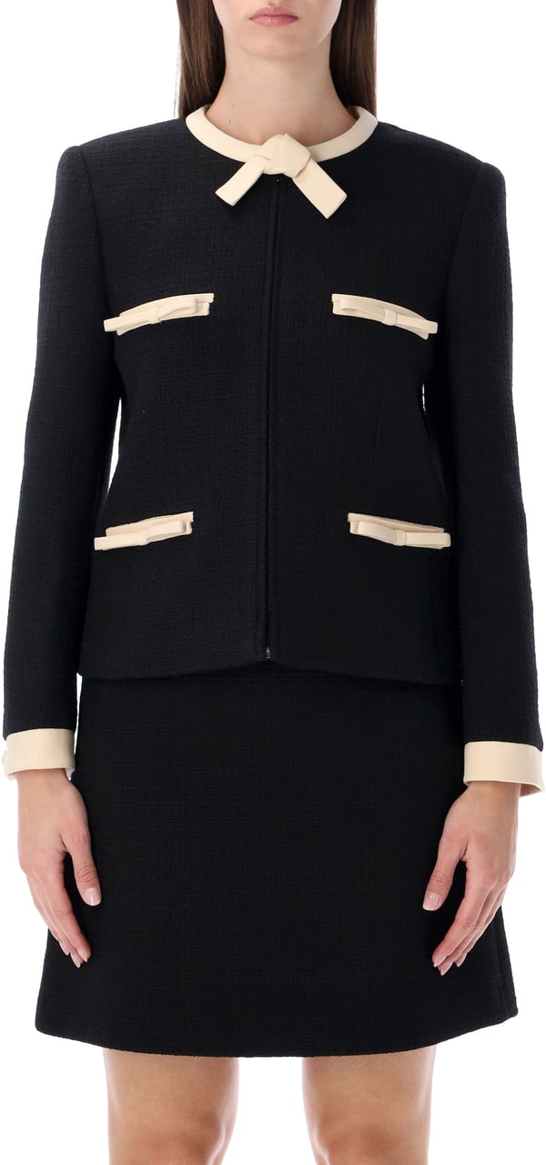 Valentino Garavani Tweed Jacket Multi Ribbon Nero Zwart