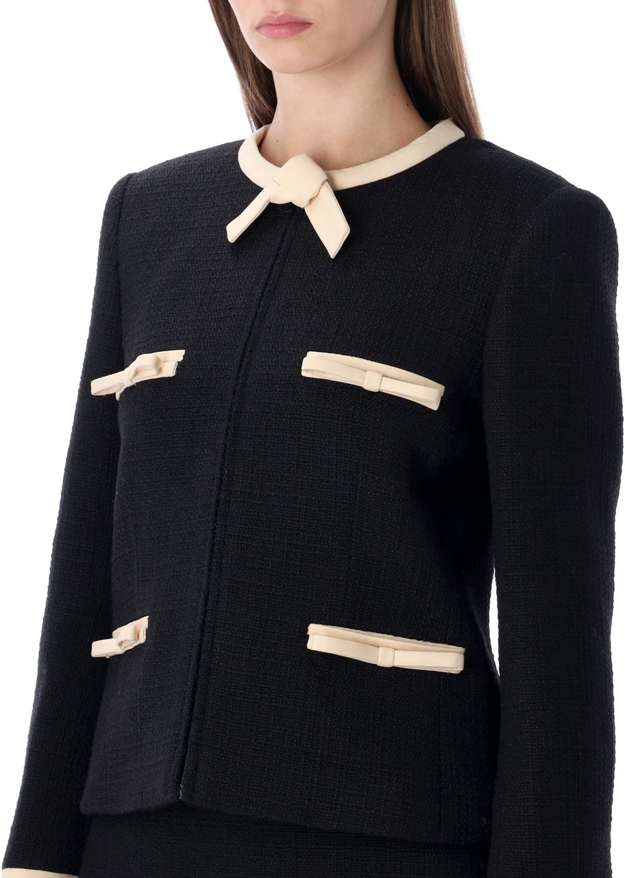 Valentino Garavani Tweed Jacket Multi Ribbon Nero Zwart