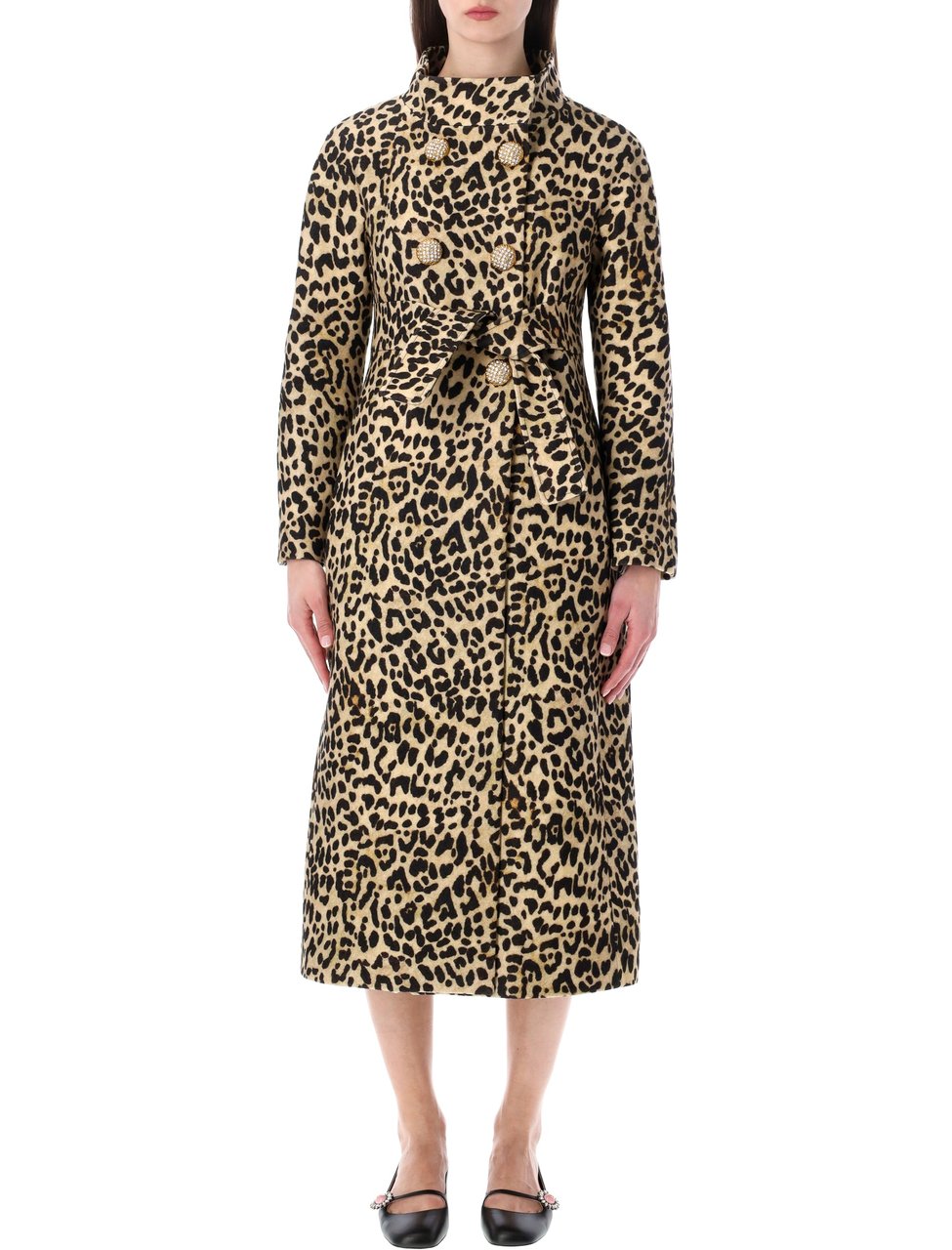 Valentino Garavani Doppiopetto Animalier Jewel Button Luxury Coat Neutraal
