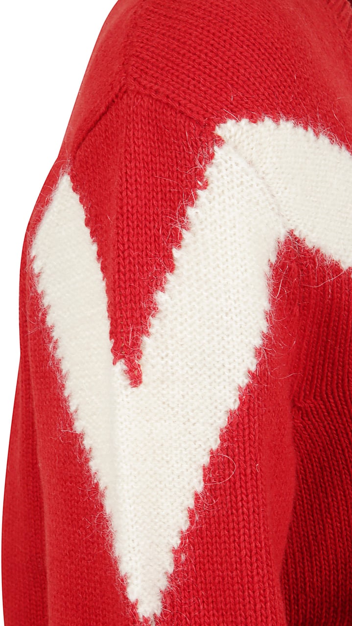 Valentino Garavani V-Neck Red Wool Sweater With Contrasting Inlay Rood