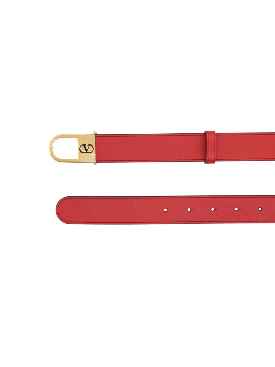 Valentino Garavani Vibrant Red Vlogo Signature Calf Leather Belt Rood