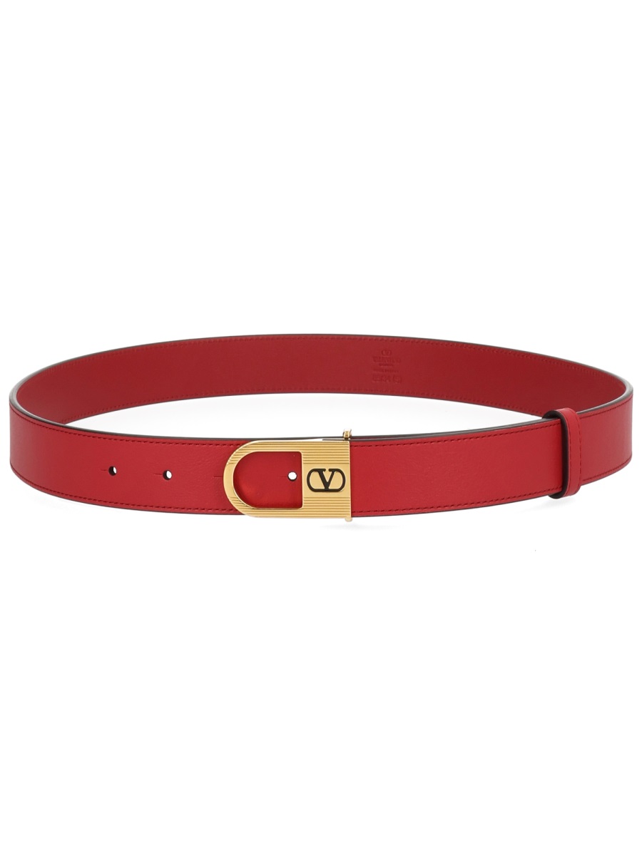 Valentino Garavani Vibrant Red Vlogo Signature Calf Leather Belt Rood