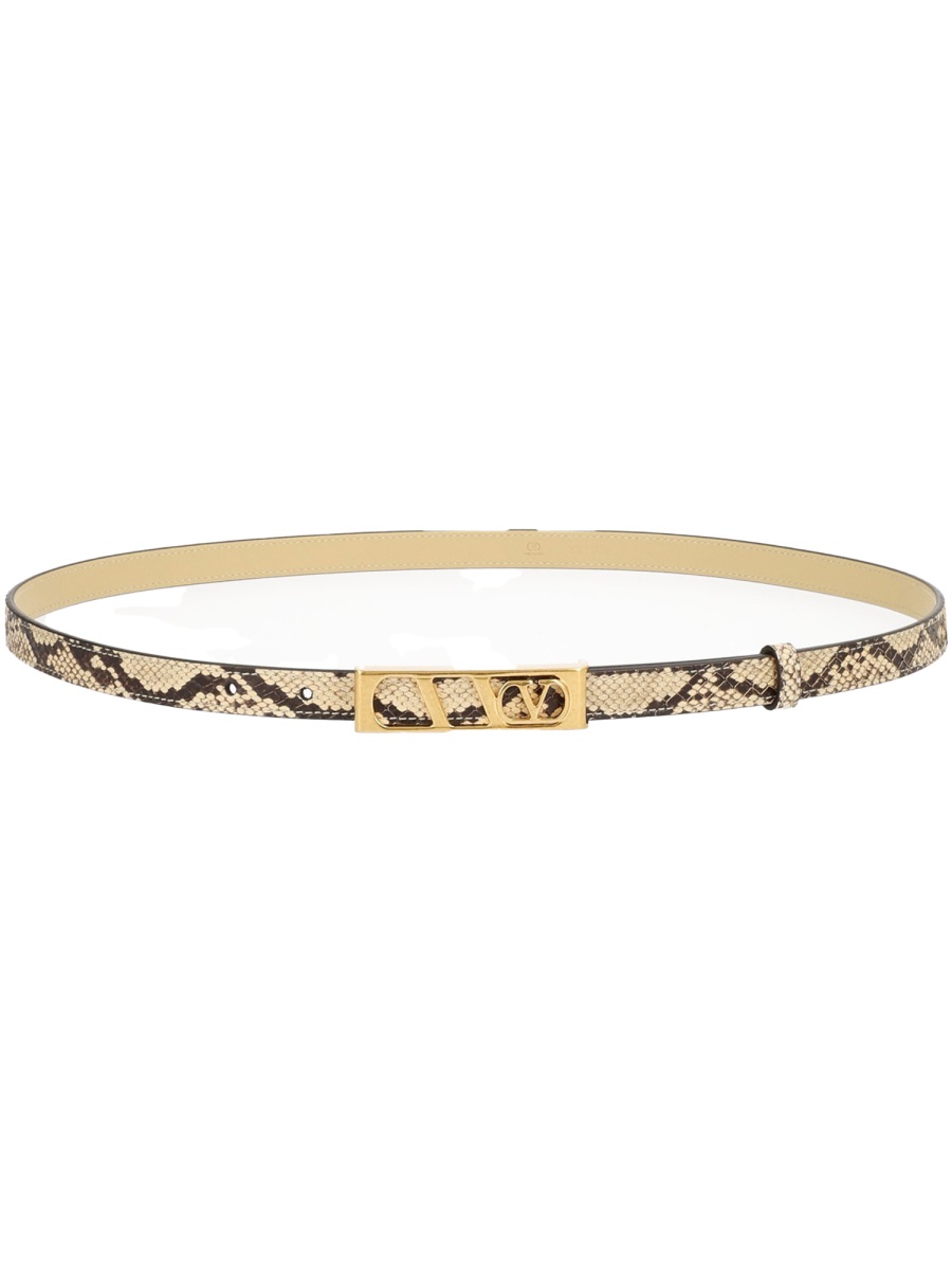 Valentino Garavani Neutral Vlogo Signature Leather Belt Neutraal
