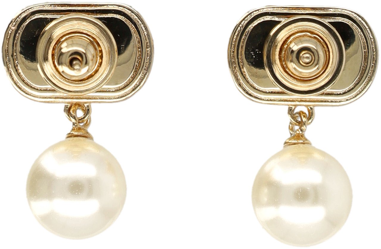 Valentino Garavani Valentino Garavani Ovalette enamel metal earrings with pearl Goud