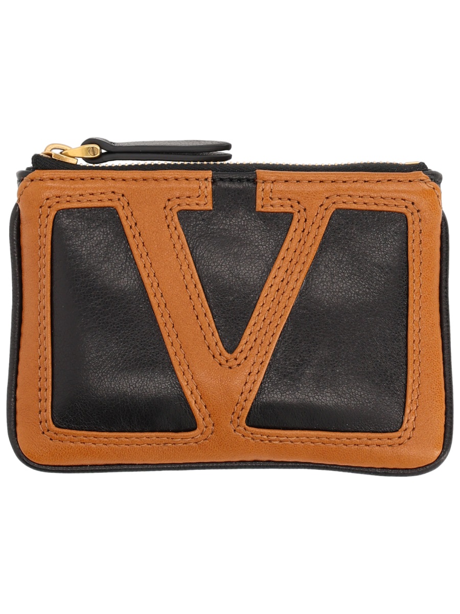 Valentino Garavani Black Stitched V Leather Wallet Zwart