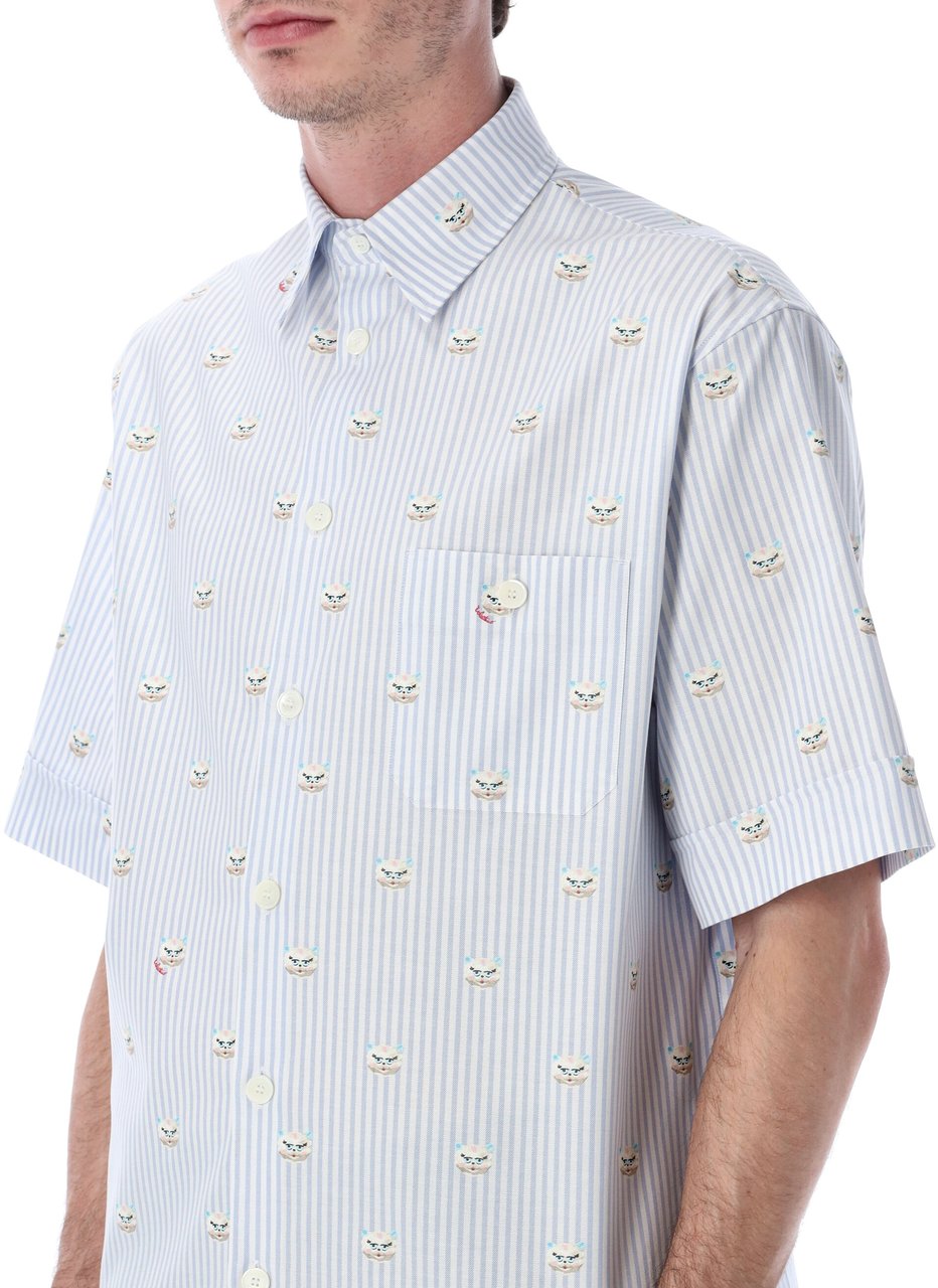 Valentino Garavani Camicia Manica Corta | Le Chat De La Mai Fdo Celeste/Bianco St.Gattino Wit
