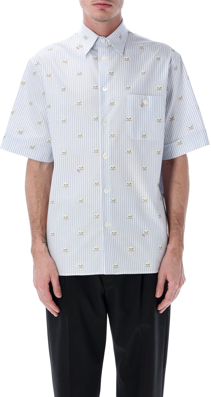 Valentino Garavani Camicia Manica Corta | Le Chat De La Mai Fdo Celeste/Bianco St.Gattino Wit