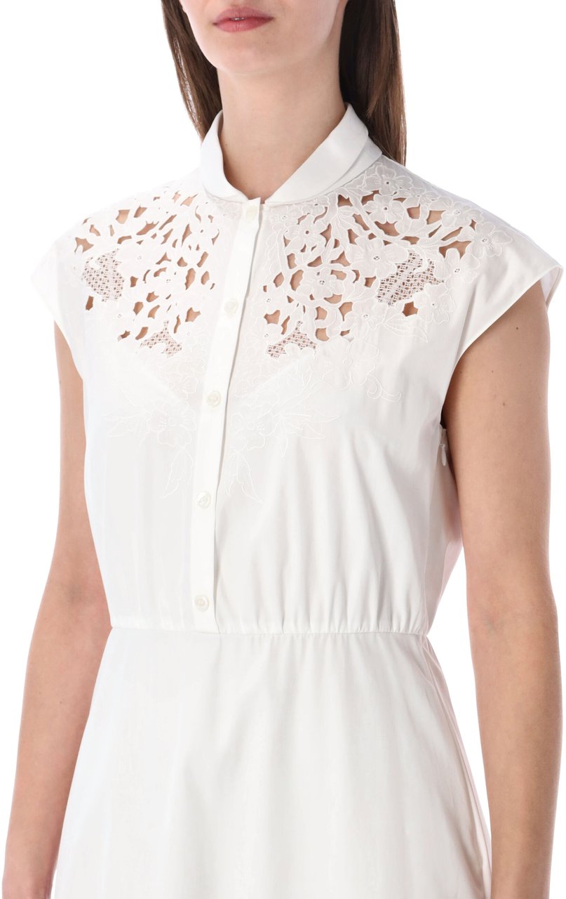Valentino Garavani Midi Popeline Dress Ricamo Bianco Wit