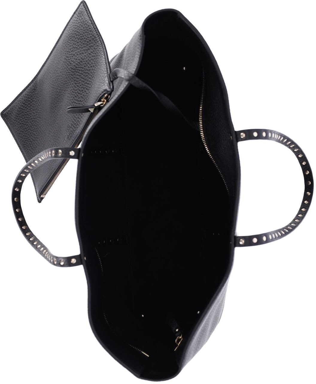 Valentino Garavani Black Rockstud Textured Leather Tote Zwart