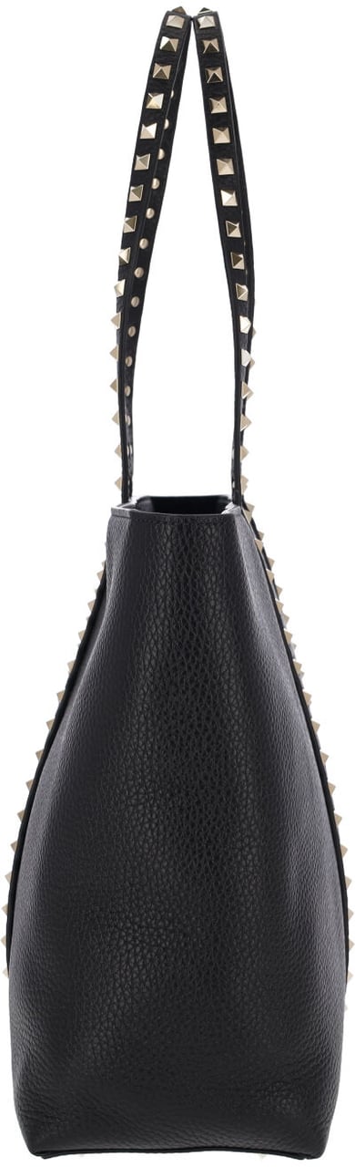 Valentino Garavani Black Rockstud Textured Leather Tote Zwart