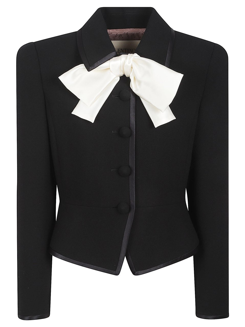Valentino Garavani Tailored Cropped Jacket with Satin Trim Zwart