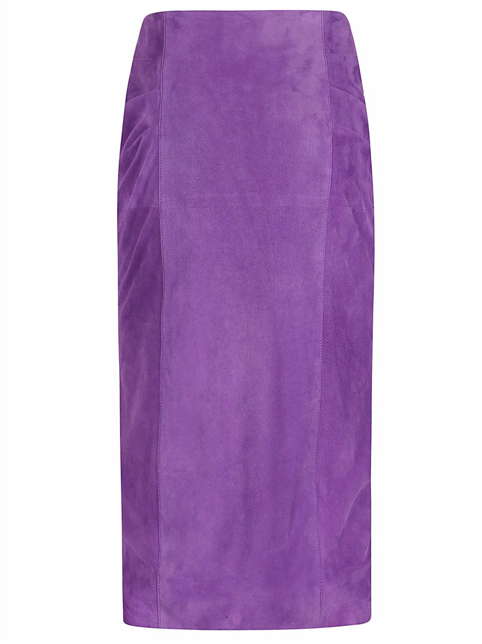 Valentino Garavani Knee-Length Goat Skin Leather Skirt with Gathered Detailing Paars