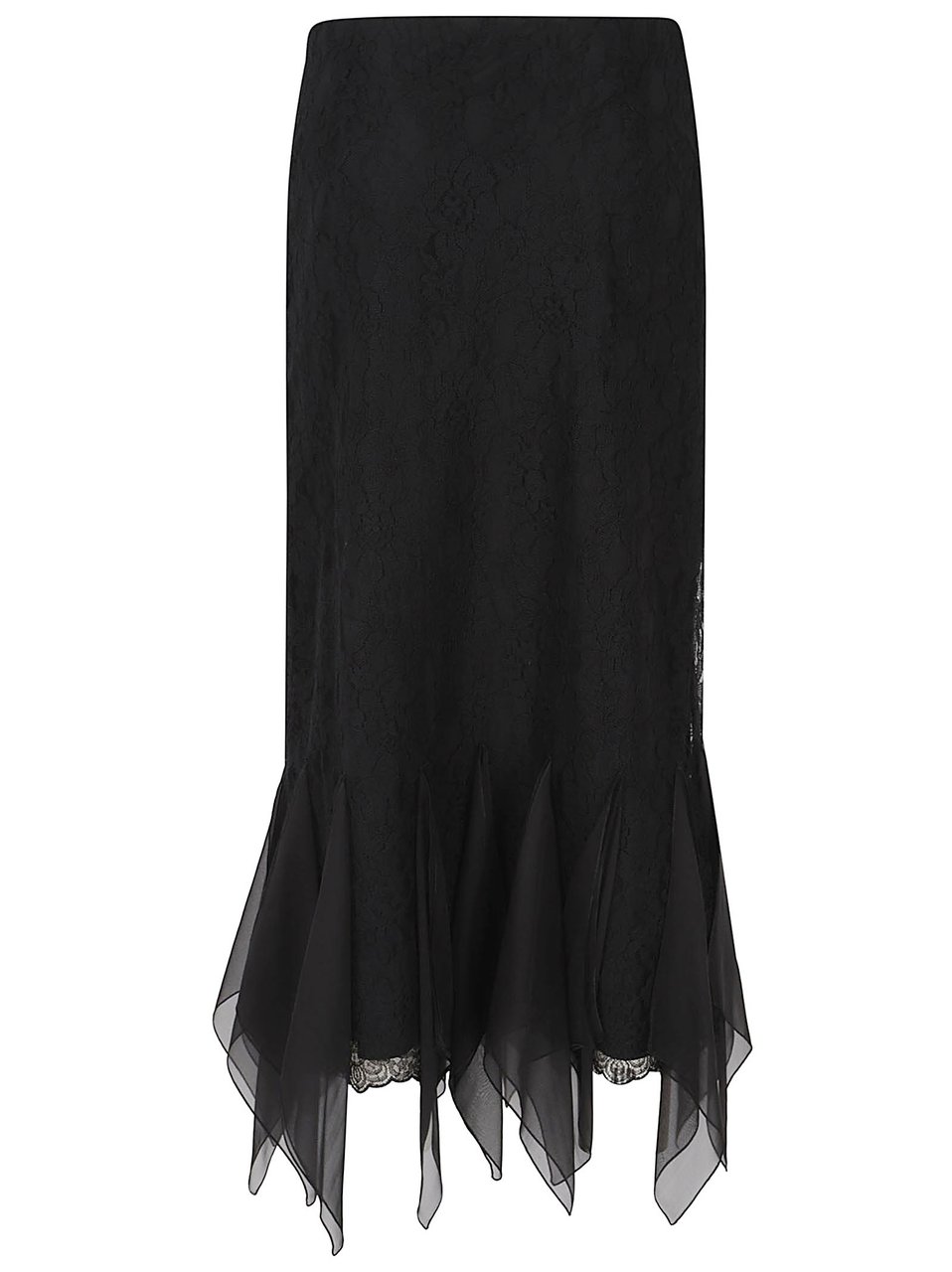Valentino Garavani Fitted Midi Skirt With Delicate Lace Overlay Zwart