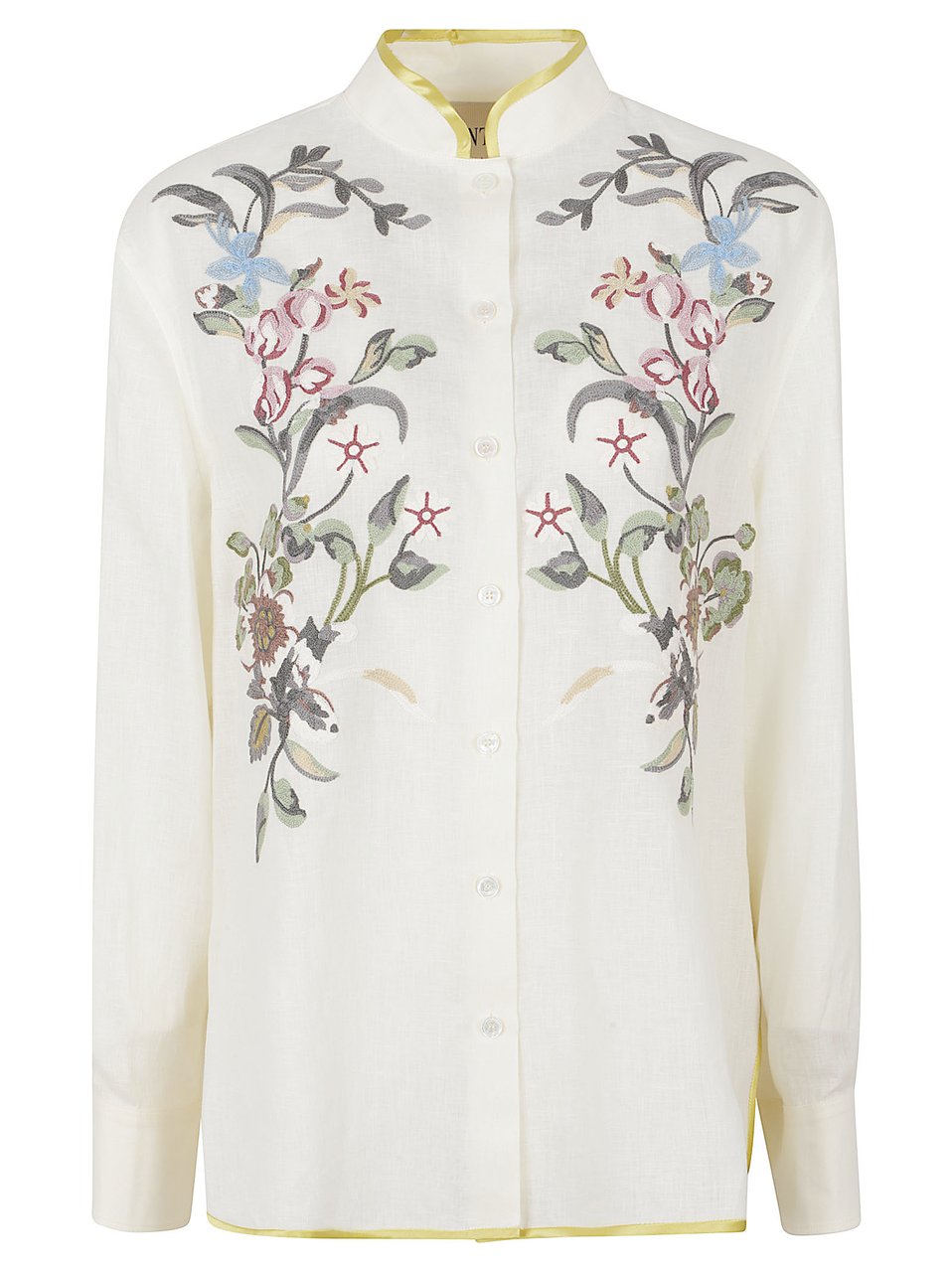 Valentino Garavani Floral Embroidered Linen Shirt Wit