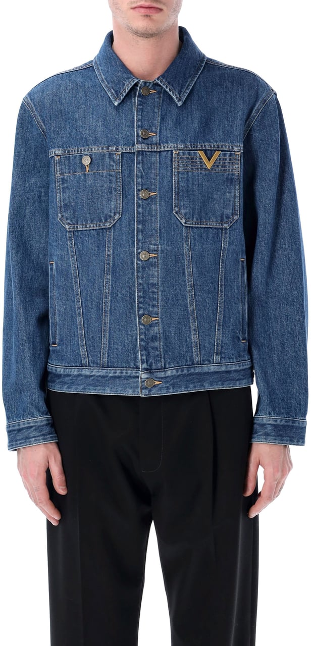 Valentino Garavani Giubbino In Denim | Vgold | Denim Lav Bl Medium Blue Denim Blauw