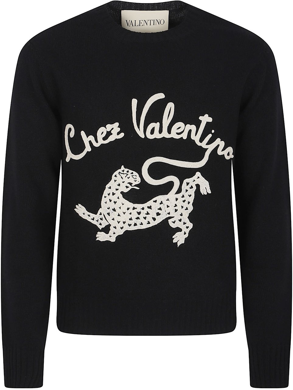 Valentino Garavani Wool Sweater with CV Panther Detail Zwart