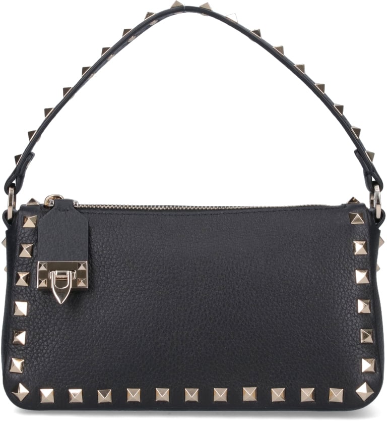 Valentino Garavani Black Rockstud Small Textured Leather Bag Zwart