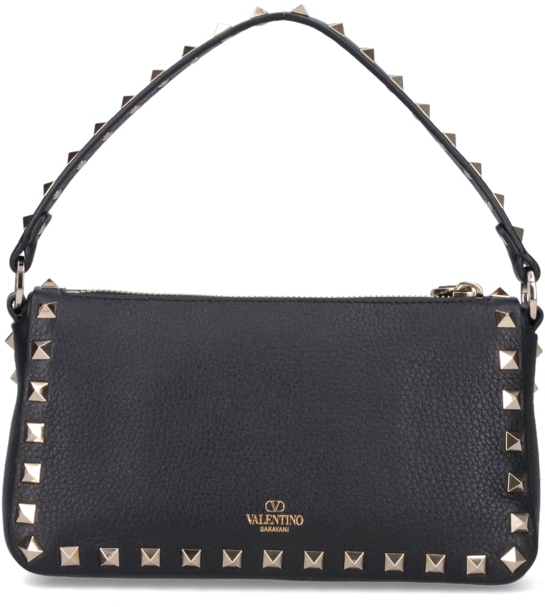 Valentino Garavani Black Rockstud Small Textured Leather Bag Zwart