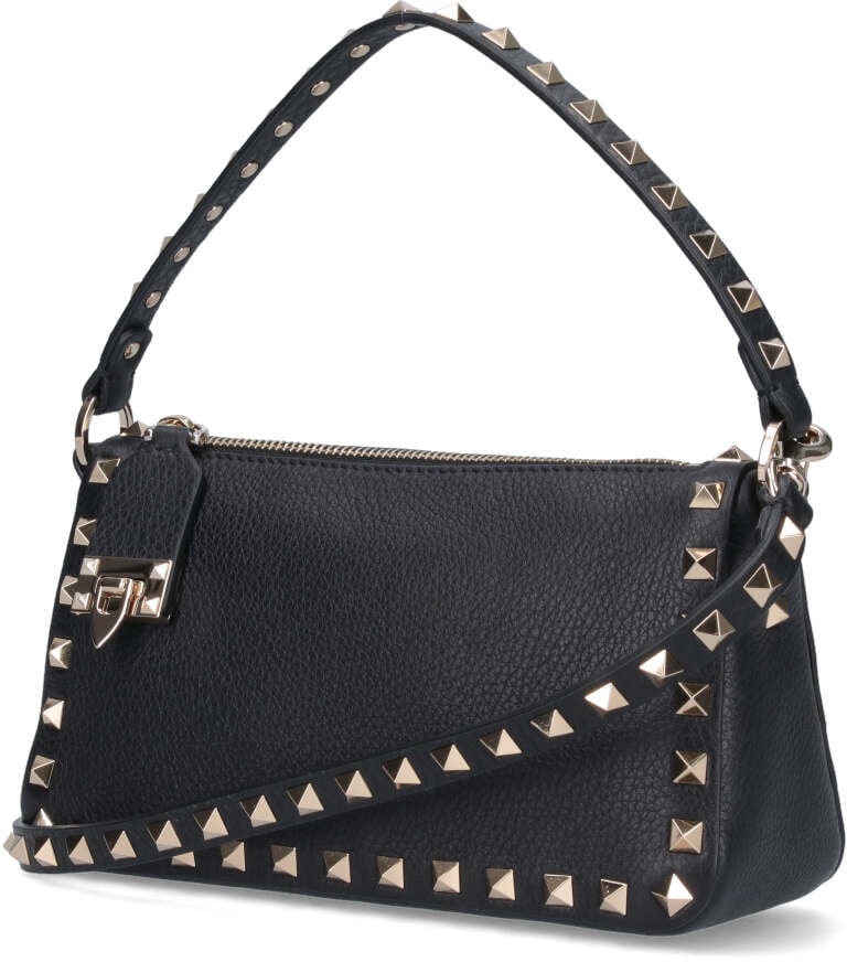 Valentino Garavani Black Rockstud Small Textured Leather Bag Zwart