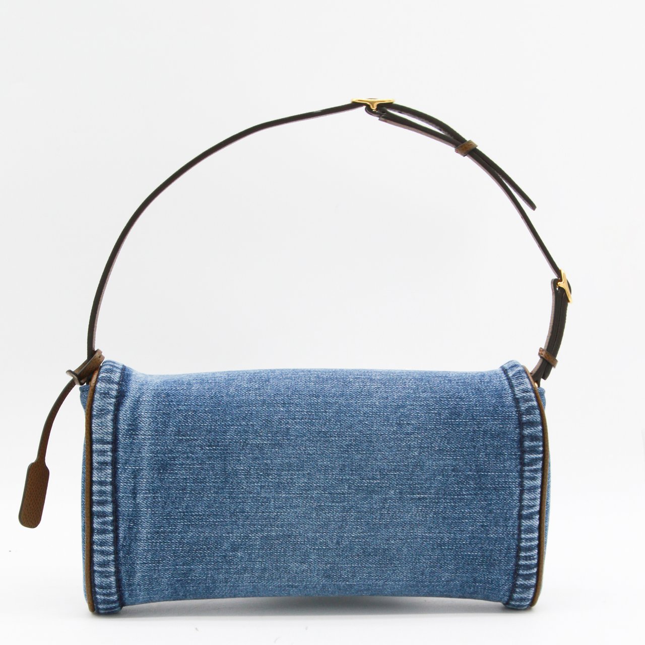 Valentino Garavani Structured Denim Shoulder Bag With Gold-Tone Emblem Blauw