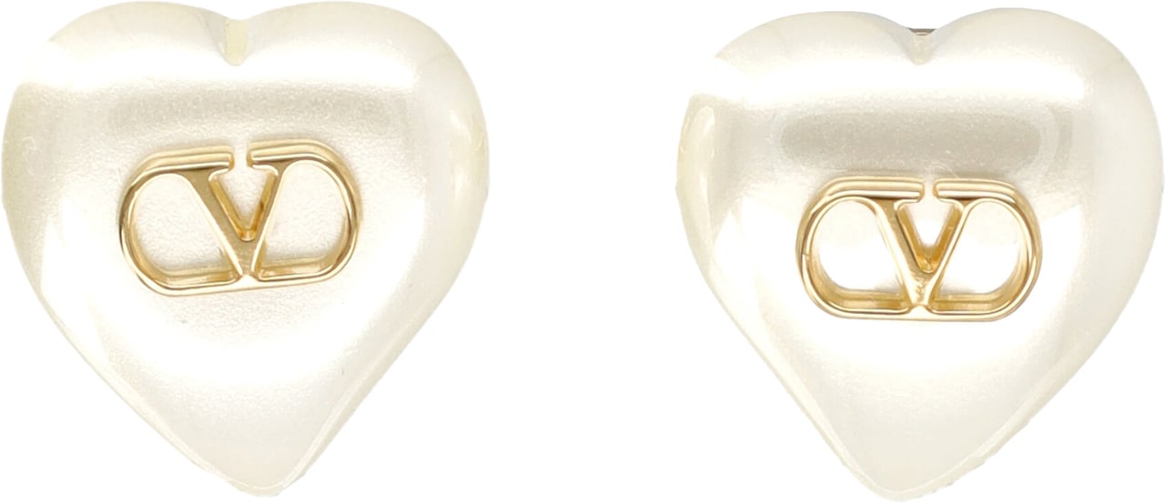 Valentino Garavani Earring Vlogo Goldcream Wit