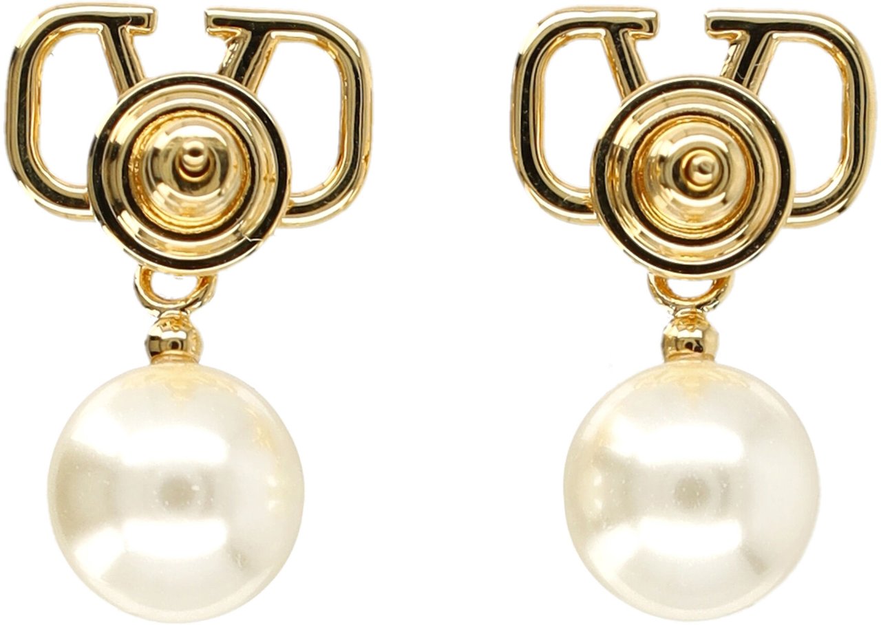 Valentino Garavani Earring V Logo Signature + Pearl Oro Goud