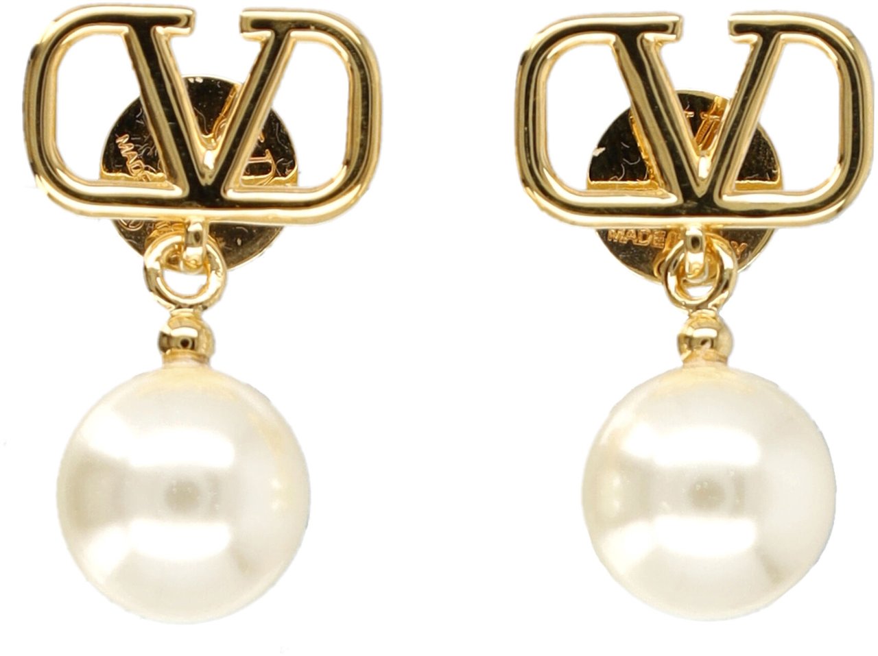 Valentino Garavani Earring V Logo Signature + Pearl Oro Goud