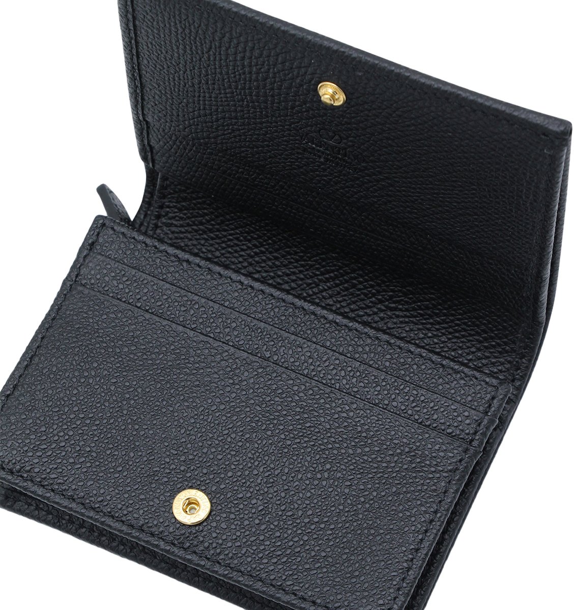 Valentino Garavani Textured Black Leather Wallet with Gold-tone Logo Zwart