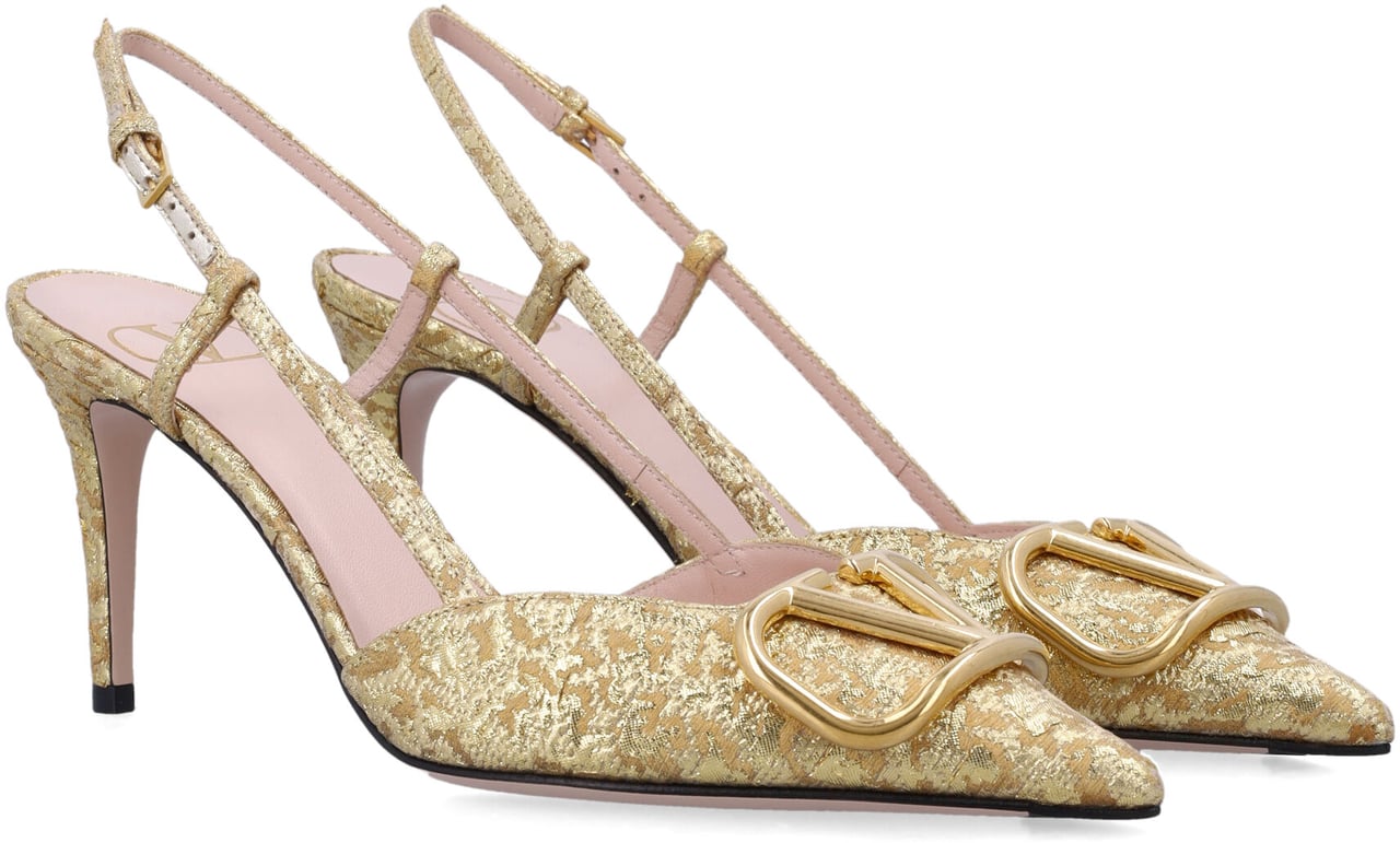 Valentino Garavani V Logo Sling Back Oro Goud