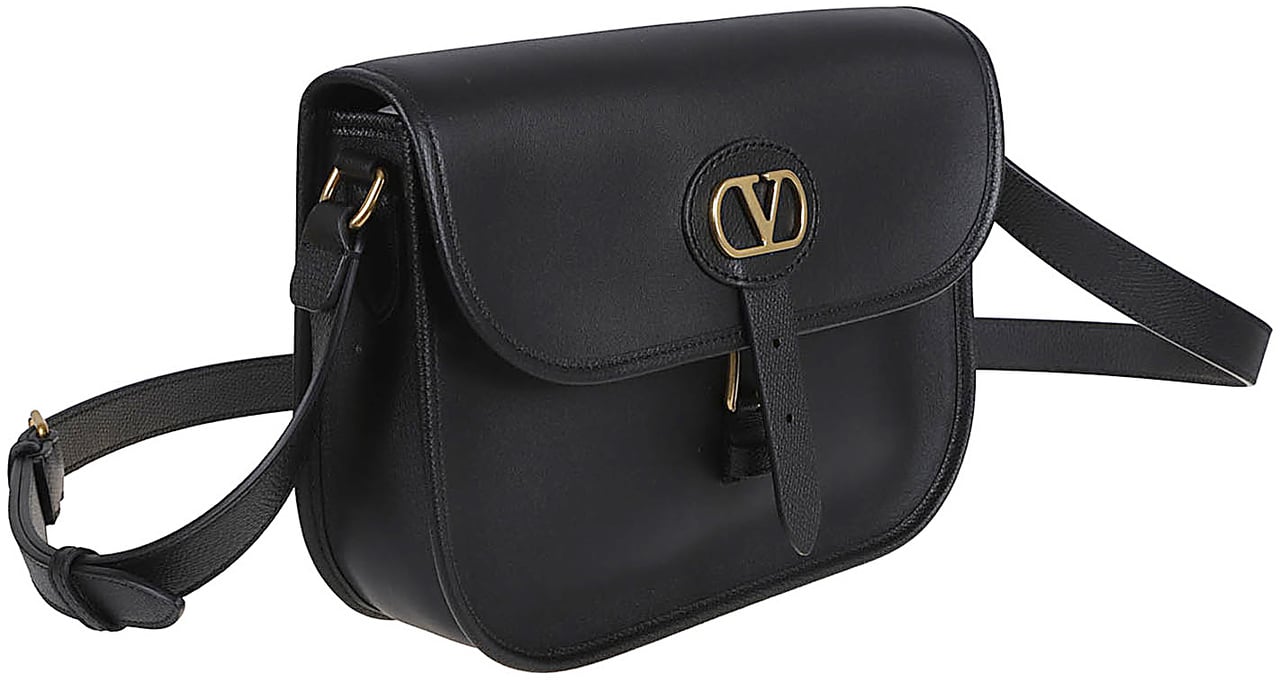 Valentino Garavani Smooth Black Leather Crossbody Bag with Gold Hardware and Vlogo Signature Zwart