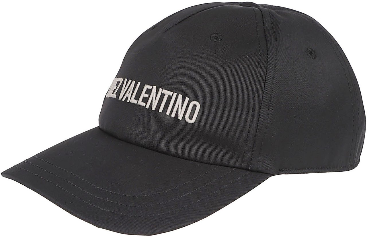 Valentino Garavani Black Cap with Front and Rear Embroidery Zwart