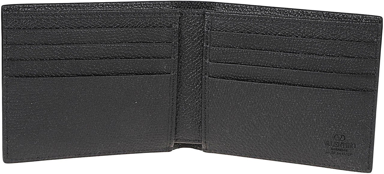Valentino Garavani Textured Calf Leather Bifold Wallet Zwart