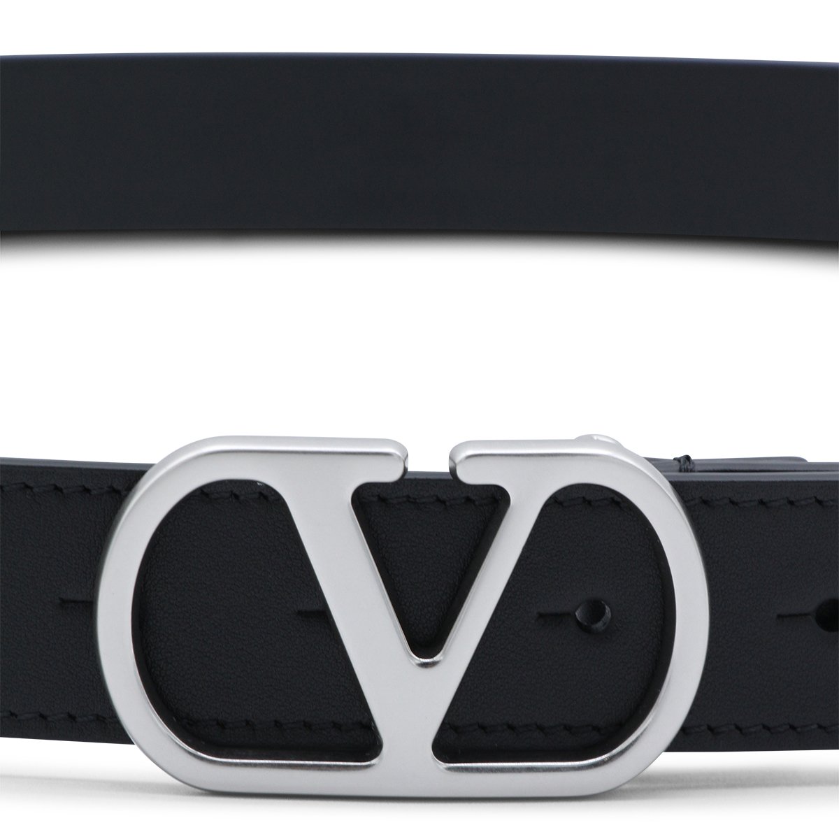 Valentino Garavani Smooth-Finish Black Leather Belt Zwart