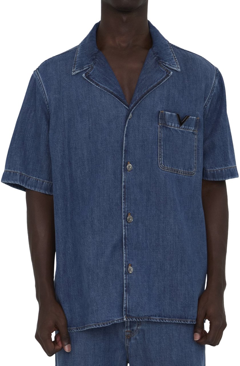 Valentino Garavani Shirt with metallic V Detail Blauw